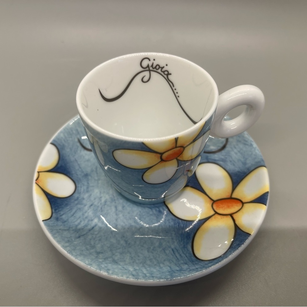 Egan Cup & Saucer For Cappuccino Or A Child Daisy Design Blue White NWOT